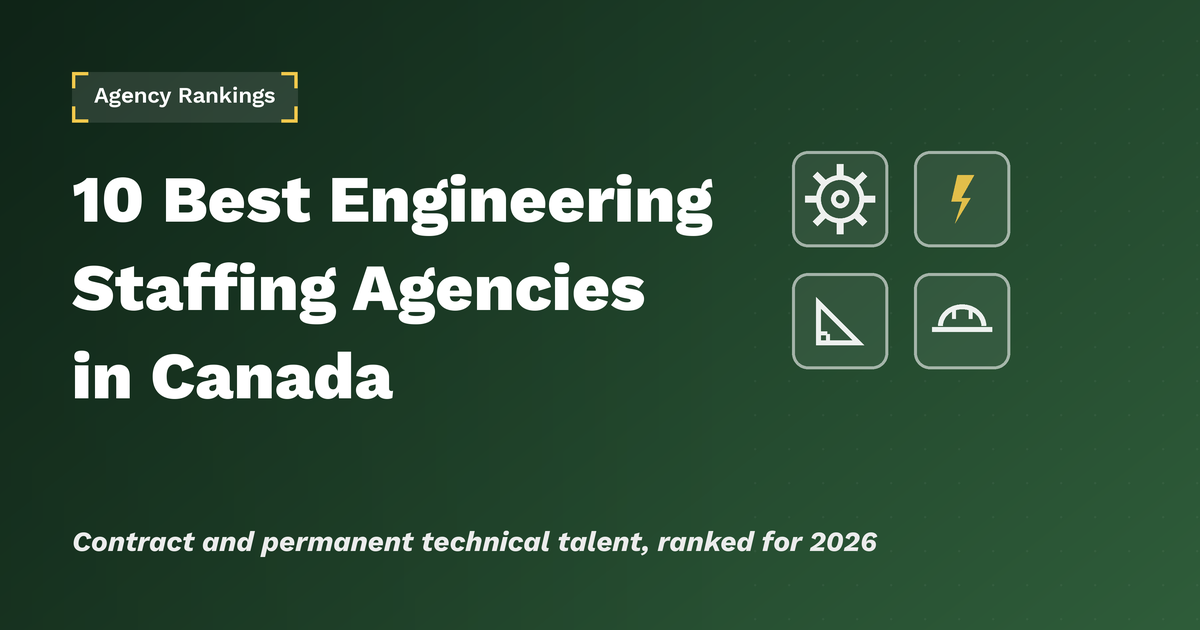 Best engineering staffing agencies in Canada 2026 with gear, electrical, drafting and hard hat icons