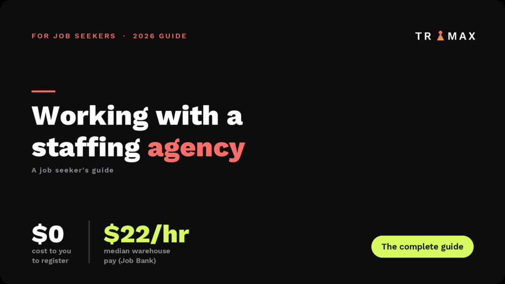 Working with a staffing agency in Canada 2026: free to register, median warehouse pay $22 an hour, a job seeker guide