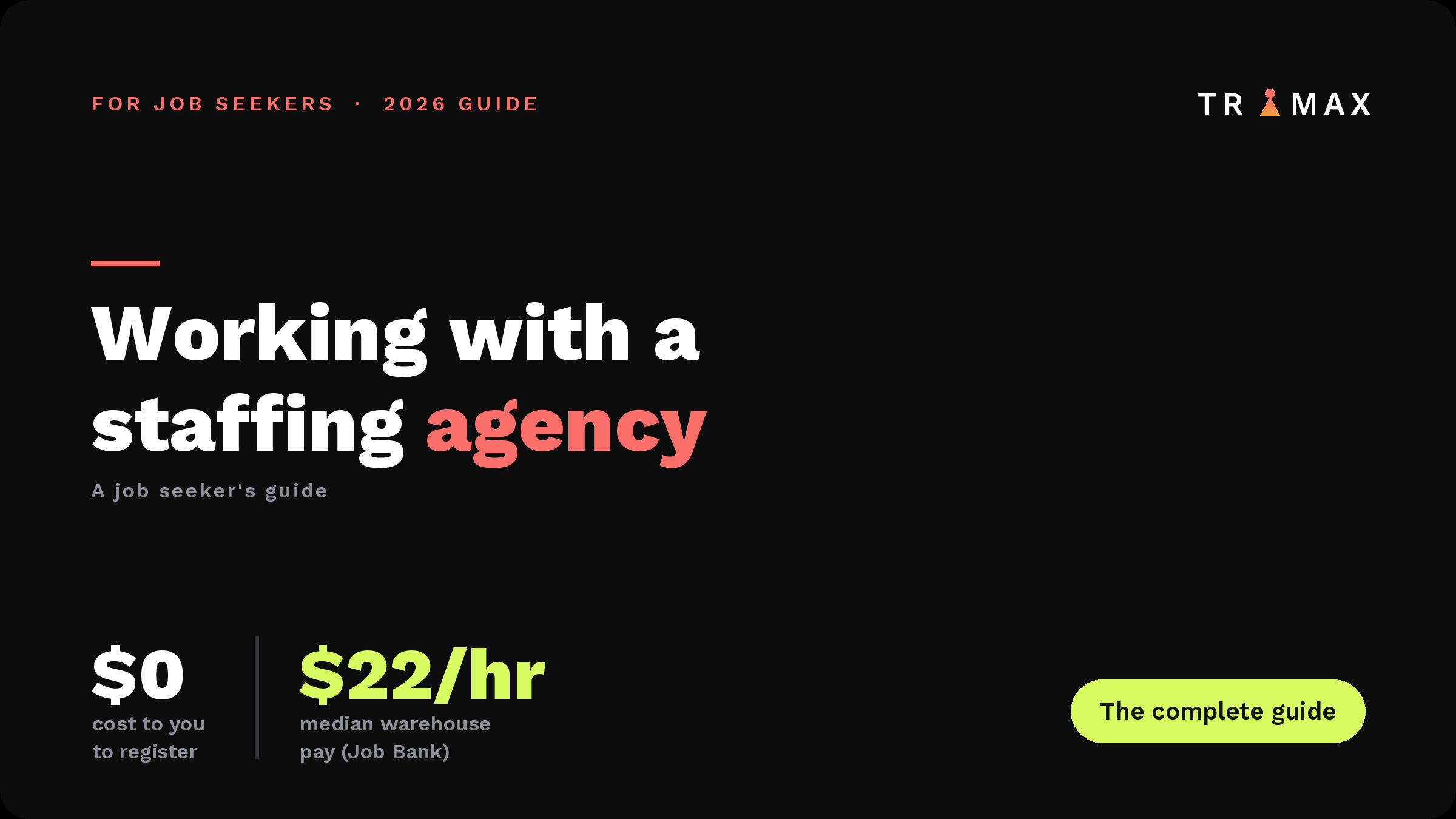 Working with a staffing agency in Canada 2026: free to register, median warehouse pay $22 an hour, a job seeker guide